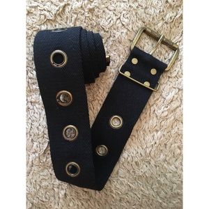 Michael Kors Woven Black Belt Brass Grommets